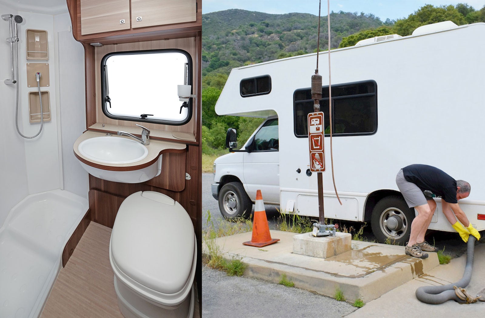 Portable RV/camper toilet and holding tank setup in Eastvale, California