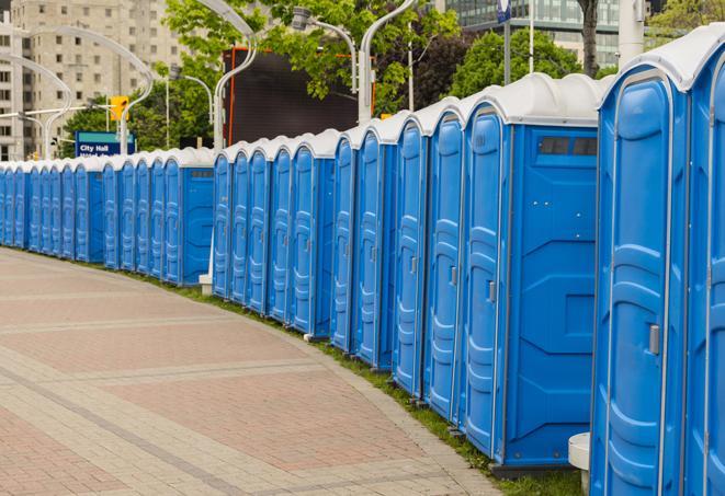 Seasonal porta potty units set up at a Eastvale, California venue